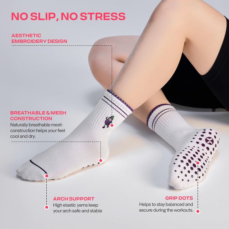 CoolMate Store Pilates Socks with Grips for Women, Yoga Socks, Crew Non Slip Women for Barre, Pilates Gifts - Image 3